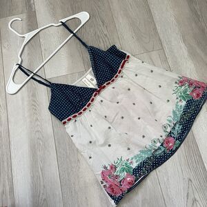 Vintage Y2K Tank Top floral polka dot cami womens White Blue small kidcore retro